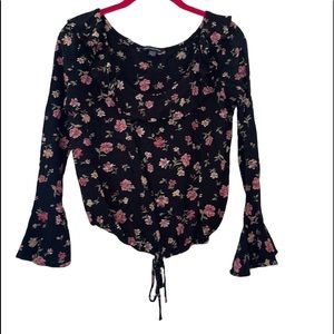 American Eagle AEO Ruffle Floral Long Bell Sleeve Top XS